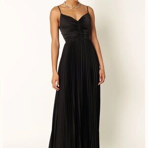 Petal and Pup Pleated Black Satin Dress
